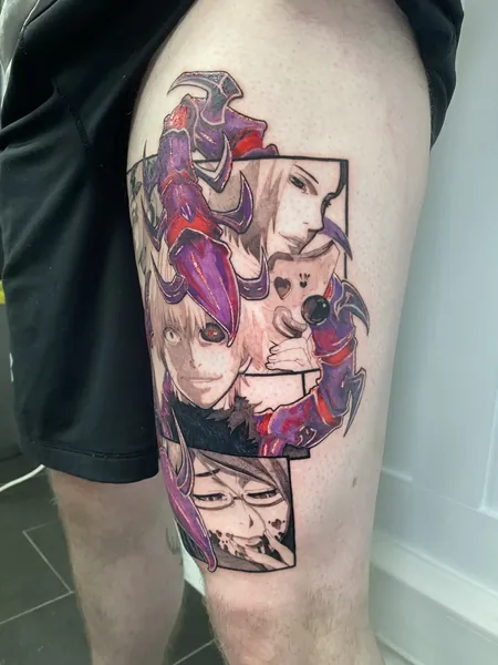 Tokyo ghoul manga collage — anime and pop culture tattoo by Lewis Zangaro, The SelfMade Tattoo Company, Wolverhampton