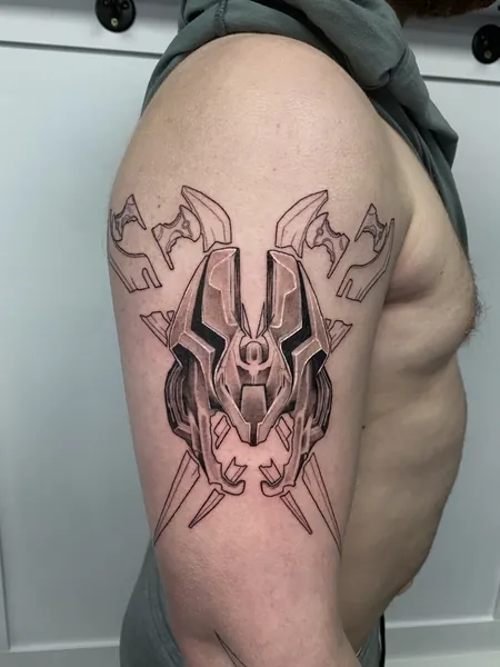 Halo energy sword — black and grey realism tattoo by Lewis Zangaro, The SelfMade Tattoo Company, Wolverhampton