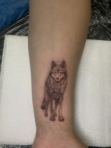 Wolf — black and grey realism tattoo by Lewis Zangaro, The SelfMade Tattoo Company, Wolverhampton