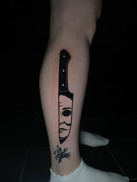 Michael myers knife — black and grey realism tattoo by Lewis Zangaro, The SelfMade Tattoo Company, Wolverhampton
