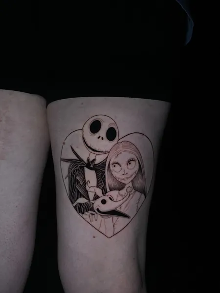 Jack, sally, and zero — black and grey realism tattoo by Lewis Zangaro, The SelfMade Tattoo Company, Wolverhampton