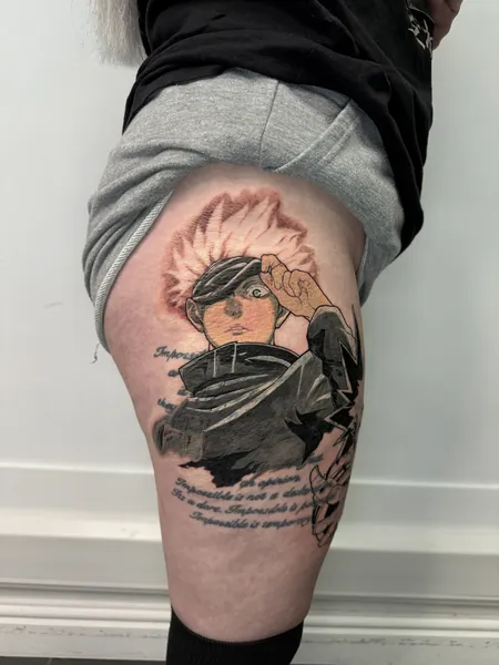 Gojo satoru — cover-up tattoo by Lewis Zangaro, The SelfMade Tattoo Company, Wolverhampton