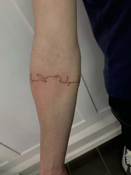 Motorcycle heartbeat pulse — fine line tattoo by Lewis Zangaro, The SelfMade Tattoo Company, Wolverhampton
