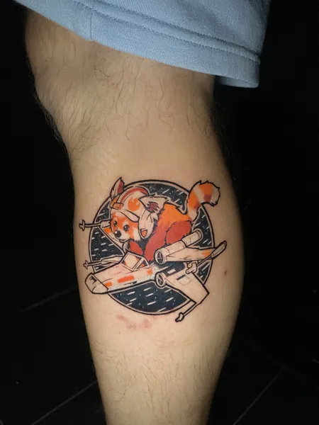 Red panda x-wing pilot — tattoo flash design by Lewis Zangaro, The SelfMade Tattoo Company, Wolverhampton