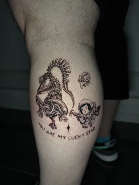Xenomorph and astronaut — tattoo flash design by Lewis Zangaro, The SelfMade Tattoo Company, Wolverhampton