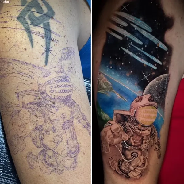 Astronaut space tattoo — tattoo by Lewis Zangaro, The SelfMade Tattoo Company, Wolverhampton