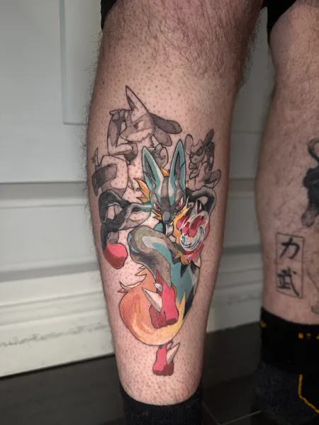 Lucario pokemon tattoo — tattoo by Lewis Zangaro, The SelfMade Tattoo Company, Wolverhampton